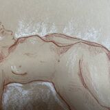 Tableau signé sanguine portrait féminin « la sieste »