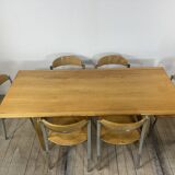 Vintage 1980s oak and chrome dining table + 6 chairs.