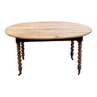 Table ovale à volets Louis Philippe XIXéme bois massif chêne pied torsade