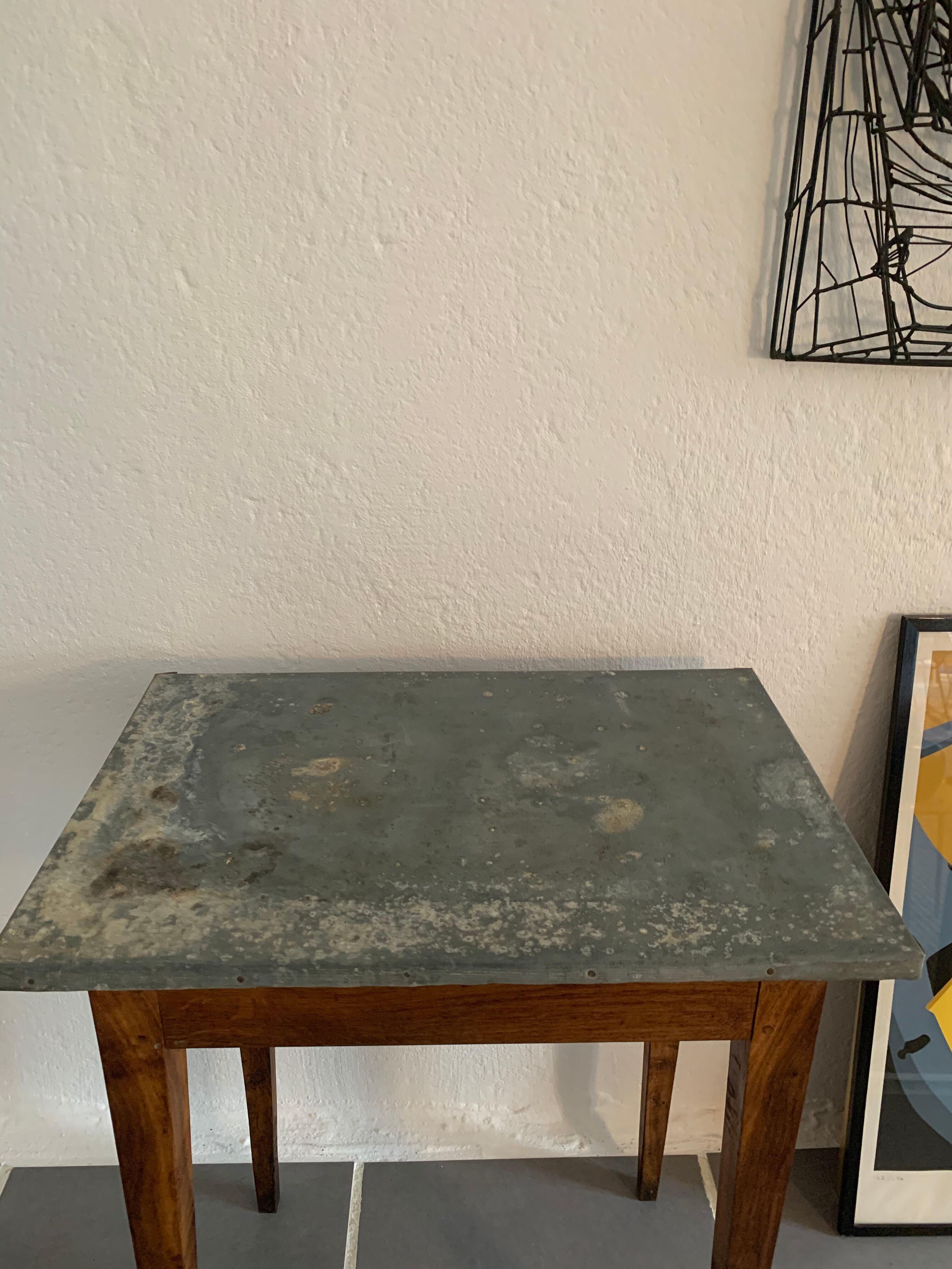 Old zinc tray farm table