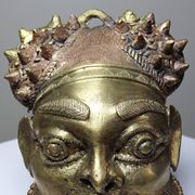 Small gilded bronze Oba mask from Bamoun, Cameroon, vintage Africa