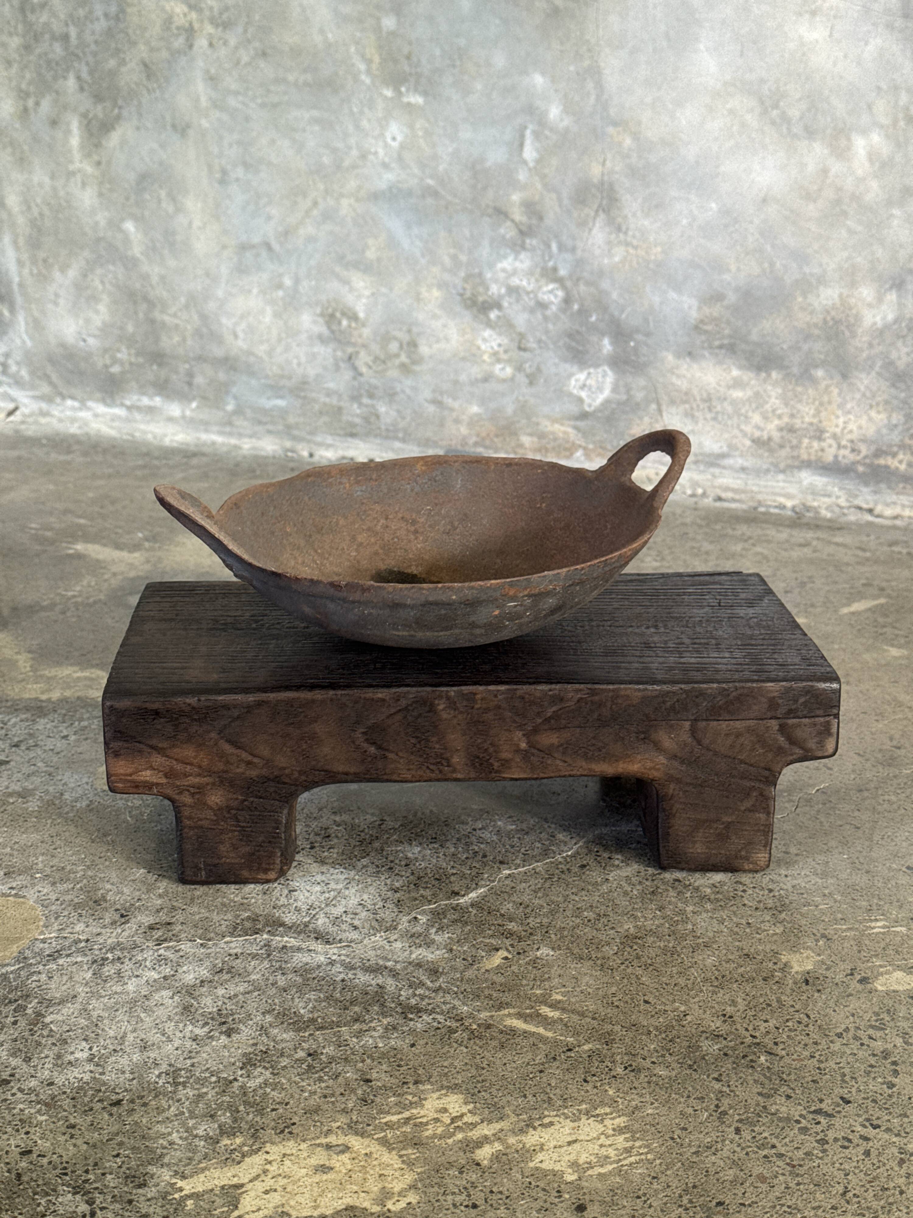 Small stool, black solid teak accent stool wabi-sabi L30 W8.5 H6.