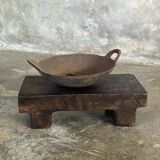 Small stool, black solid teak accent stool wabi-sabi L30 W8.5 H6.