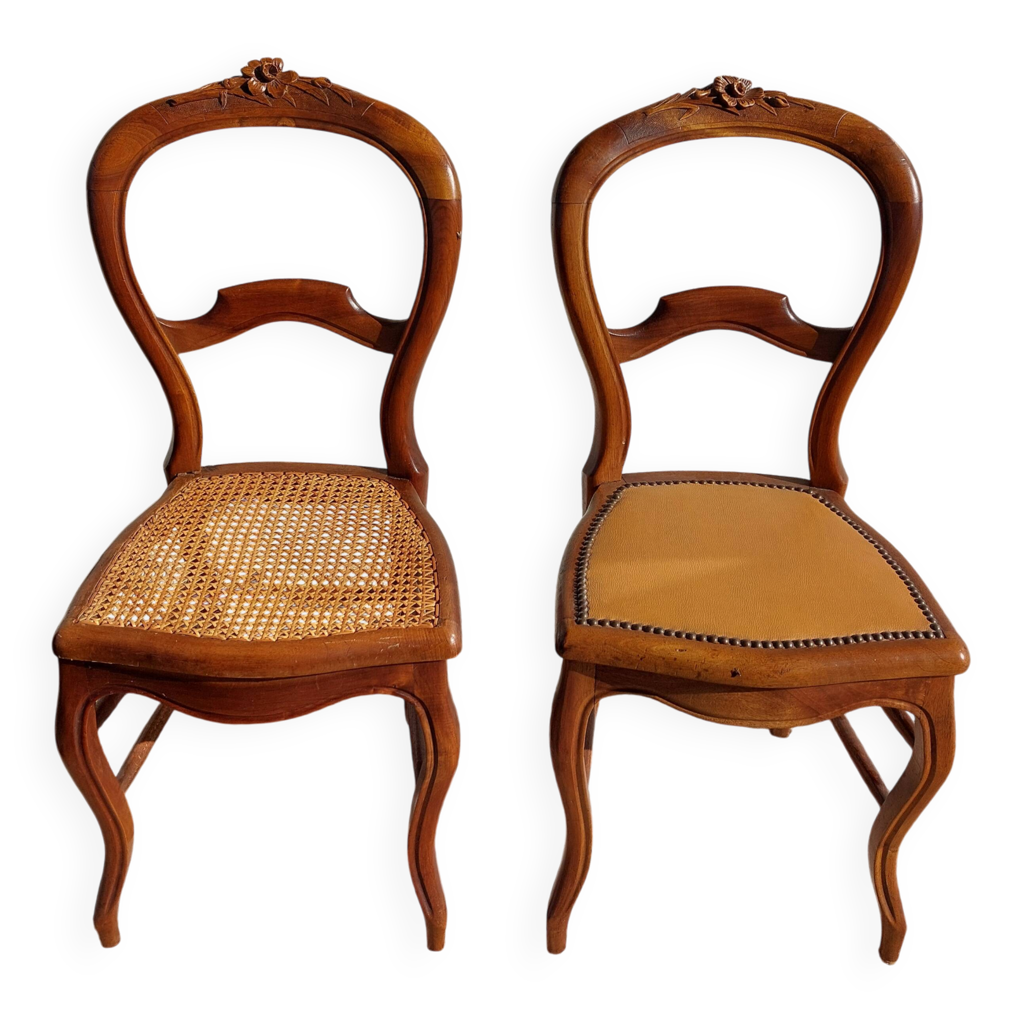 pair of Art Nouveau chairs, cane and faux leather