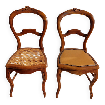 pair of Art Nouveau chairs, cane and faux leather
