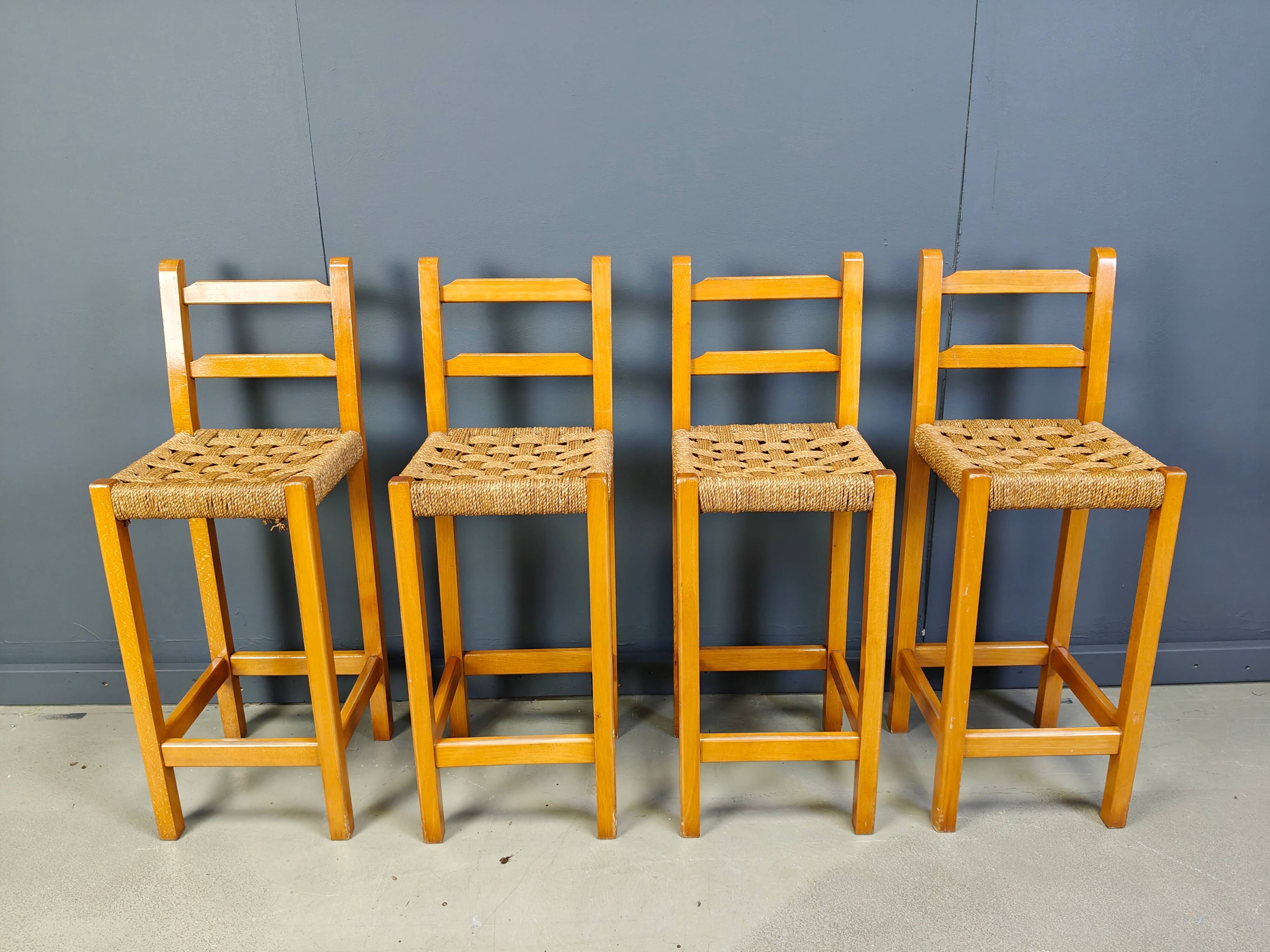 Vintage oak and papercord bar stools, 1960s - vintage bar stools