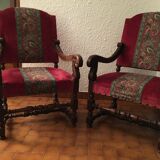 Pair of Louis XIII style castle armchairs