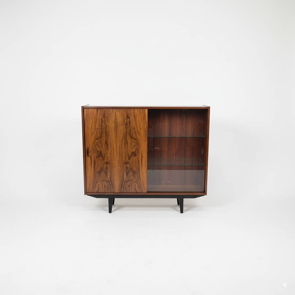 Renovated walnut display cabinet Violetta, 1960s, mid-century