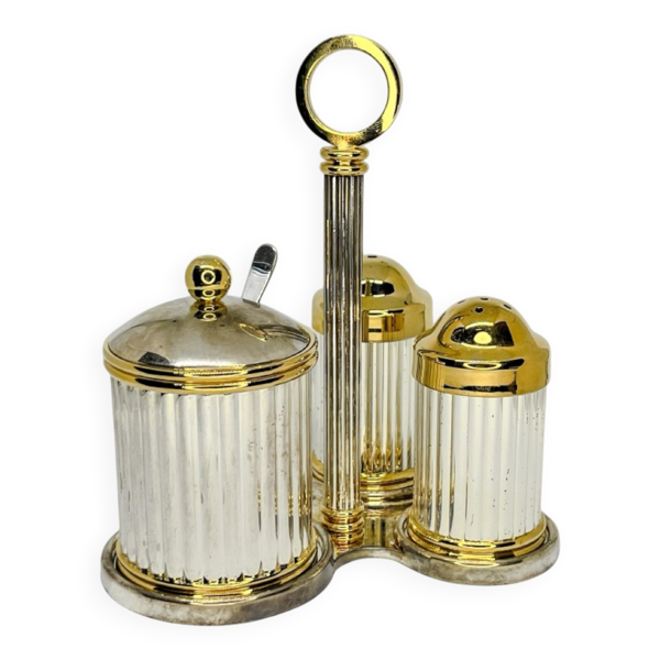 Condimentier ancien en métal et laiton