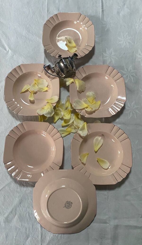 Lot de 6 assiettes creuses Art Déco anciennes Boch La Louvière