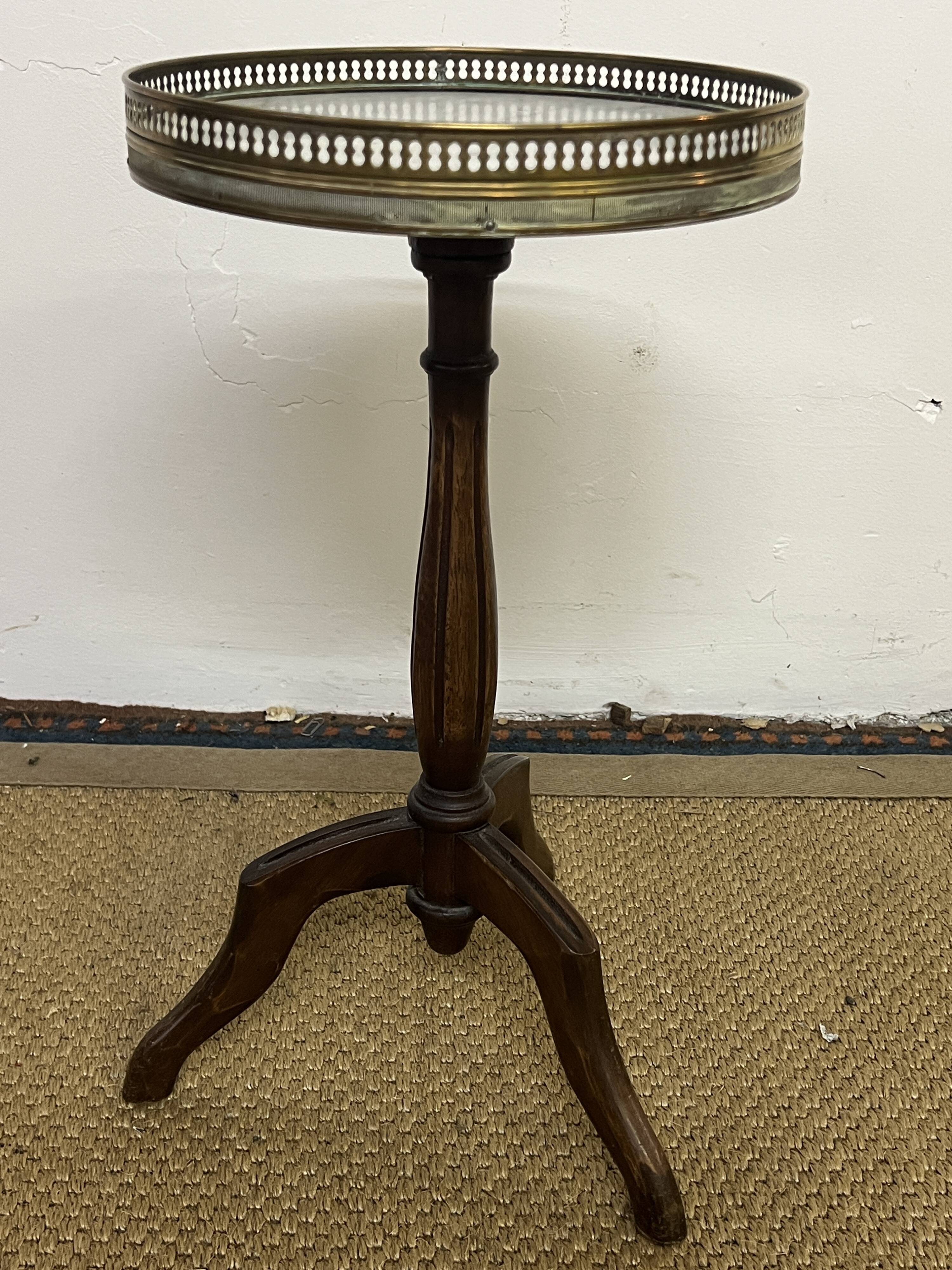 Louis XVI style tripod pedestal table in mahogany and marble