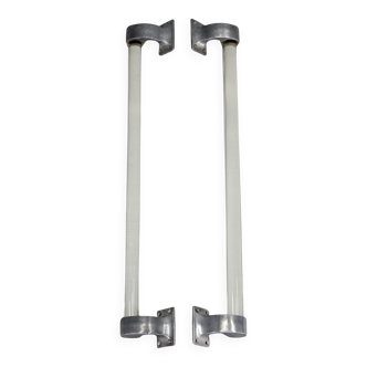 Pair of 1930s Czechoslovak Art Deco clear glass handles with metal mounts