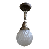 Antique Art Deco pendant lamp – Brass and frosted glass globe