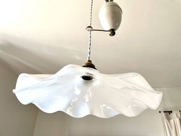 Suspension à poulie corolle opaline monte et baisse 1900