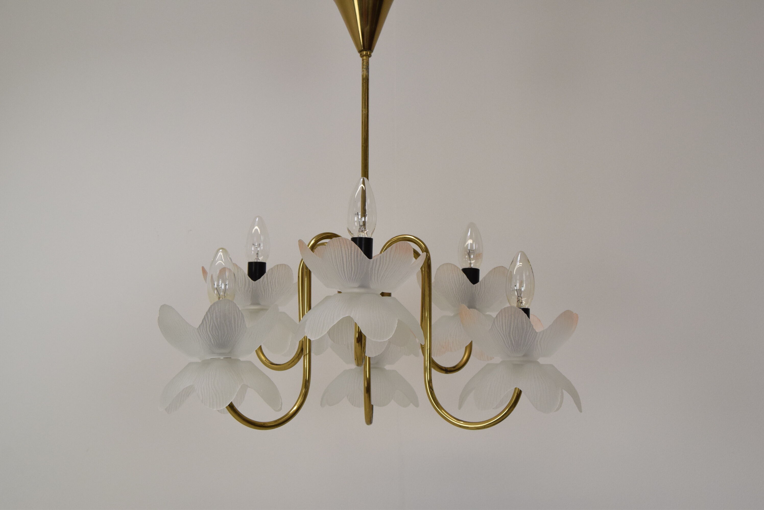 Mid-century Glass Chandelier,1970's.