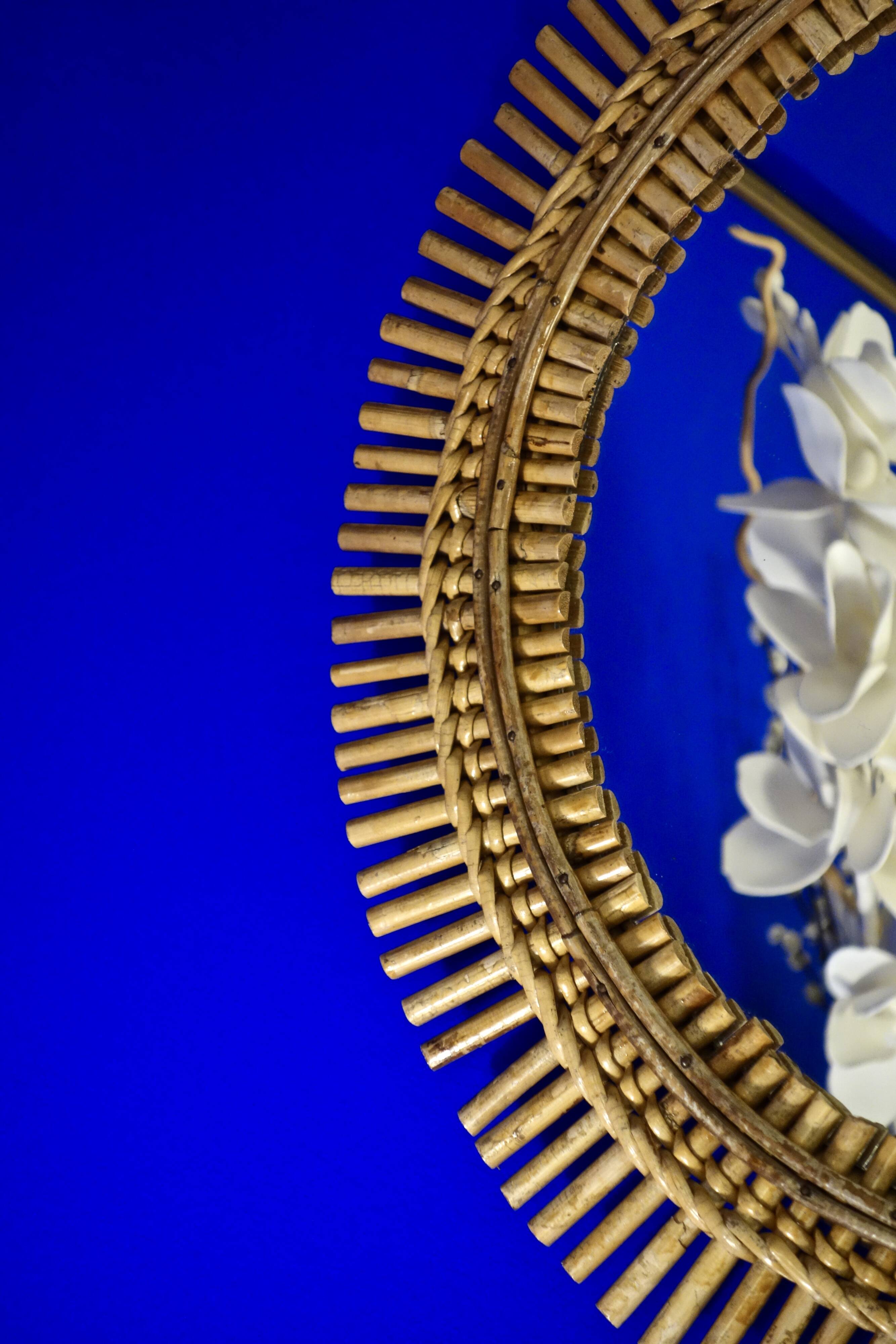 Large rattan and bamboo mirror by Franco Albini for Bonacina, Italy 1960s