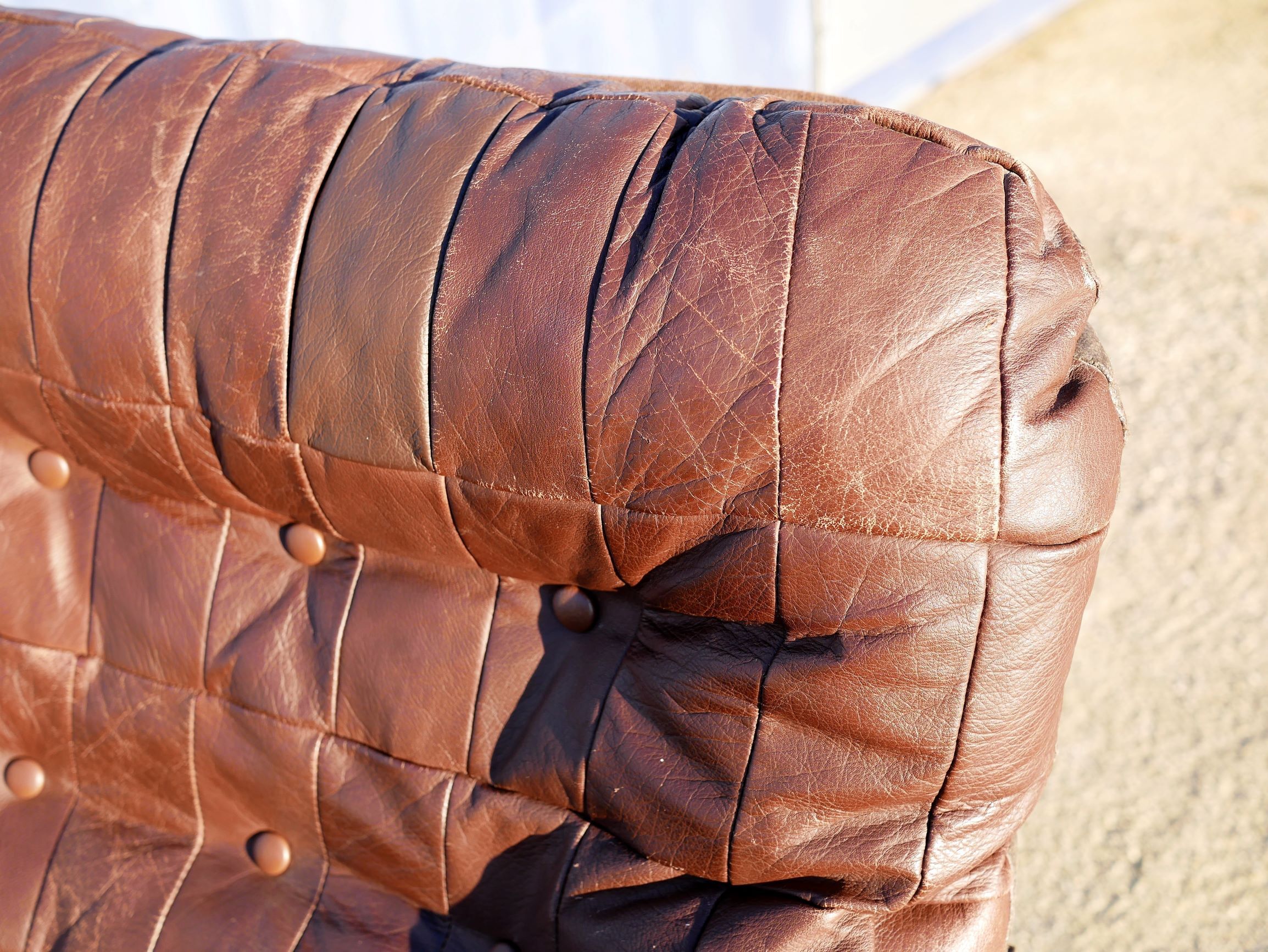 Armchair swivel vintage leather, wood and metal