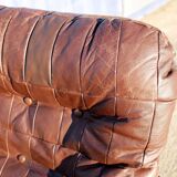 Armchair swivel vintage leather, wood and metal