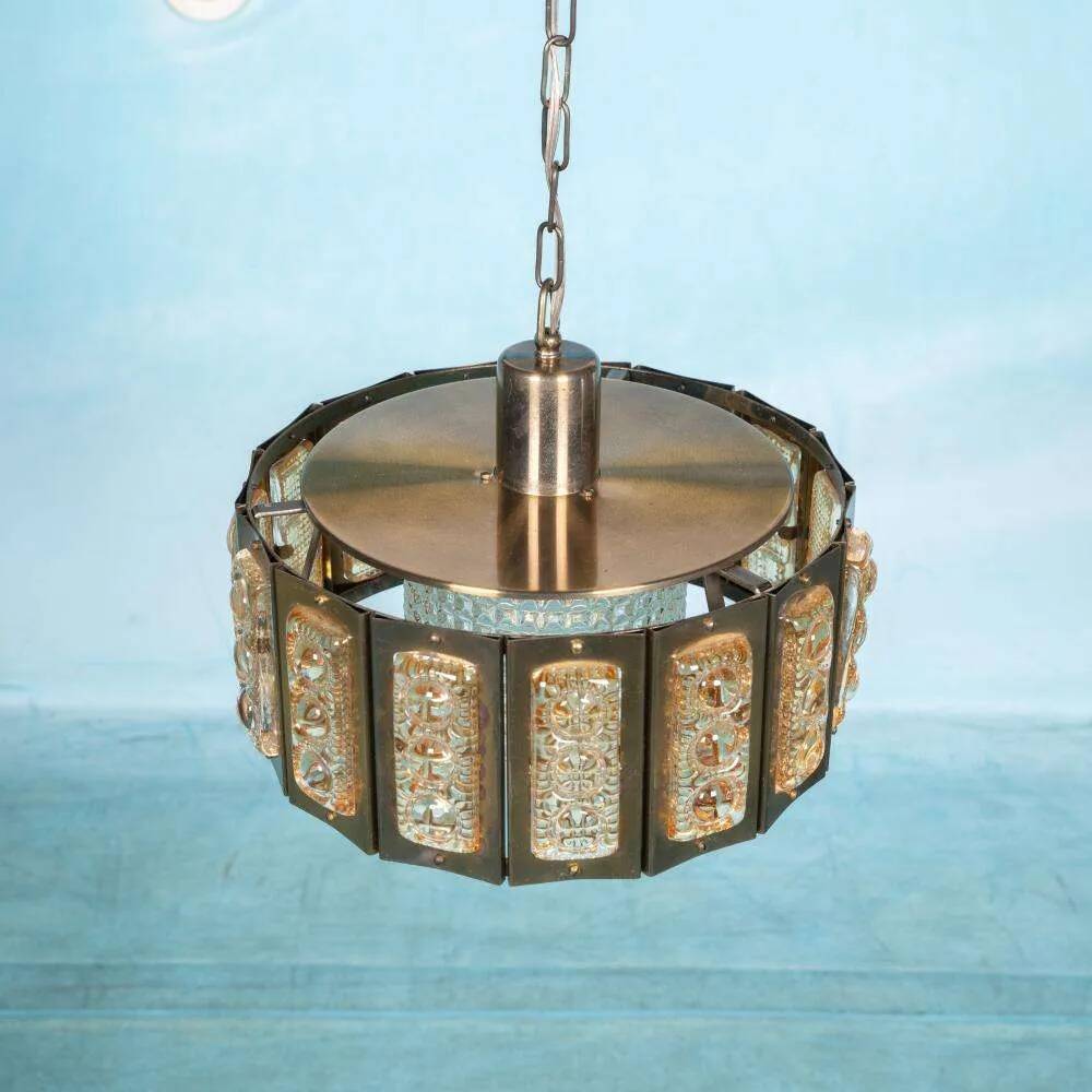 Vintage glass suspension, Danish design, mid-century hanging.