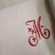 Set of 2 linen tea towels, red embroidery, monogram M