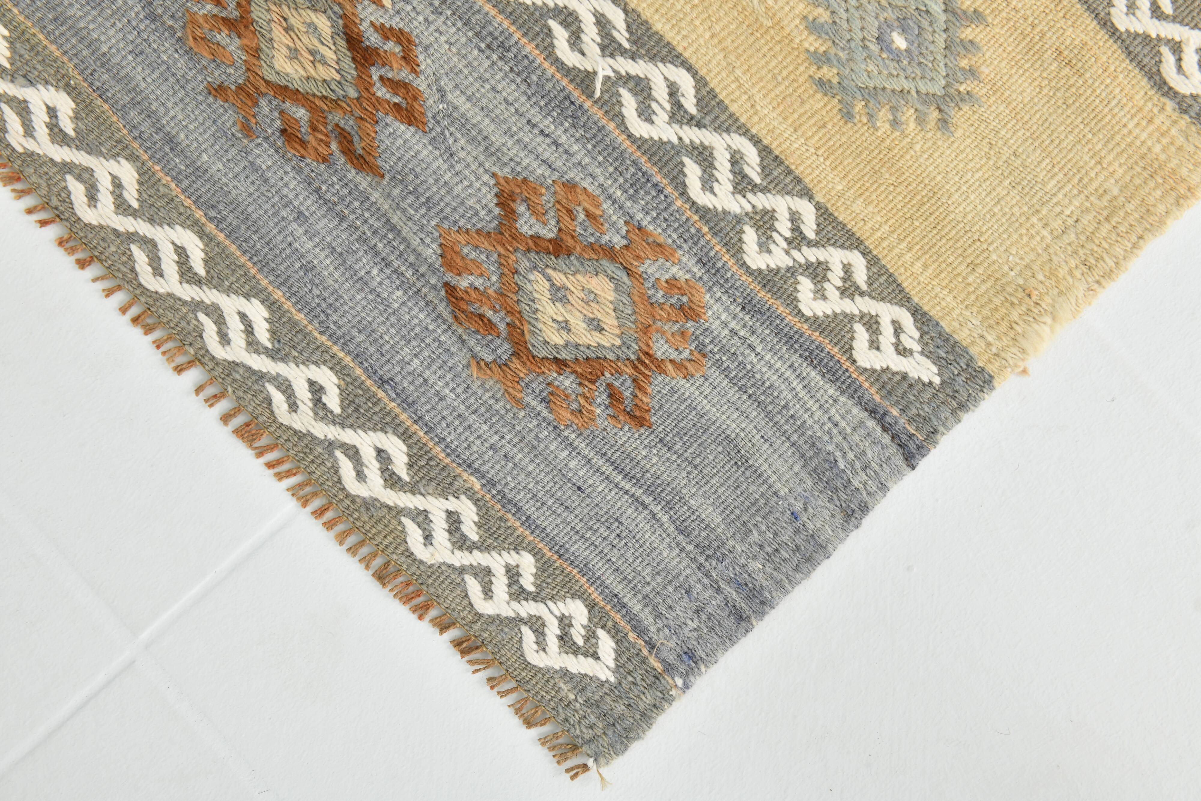 Tapis Kilim vert et crème 2x6, 63x180 cm