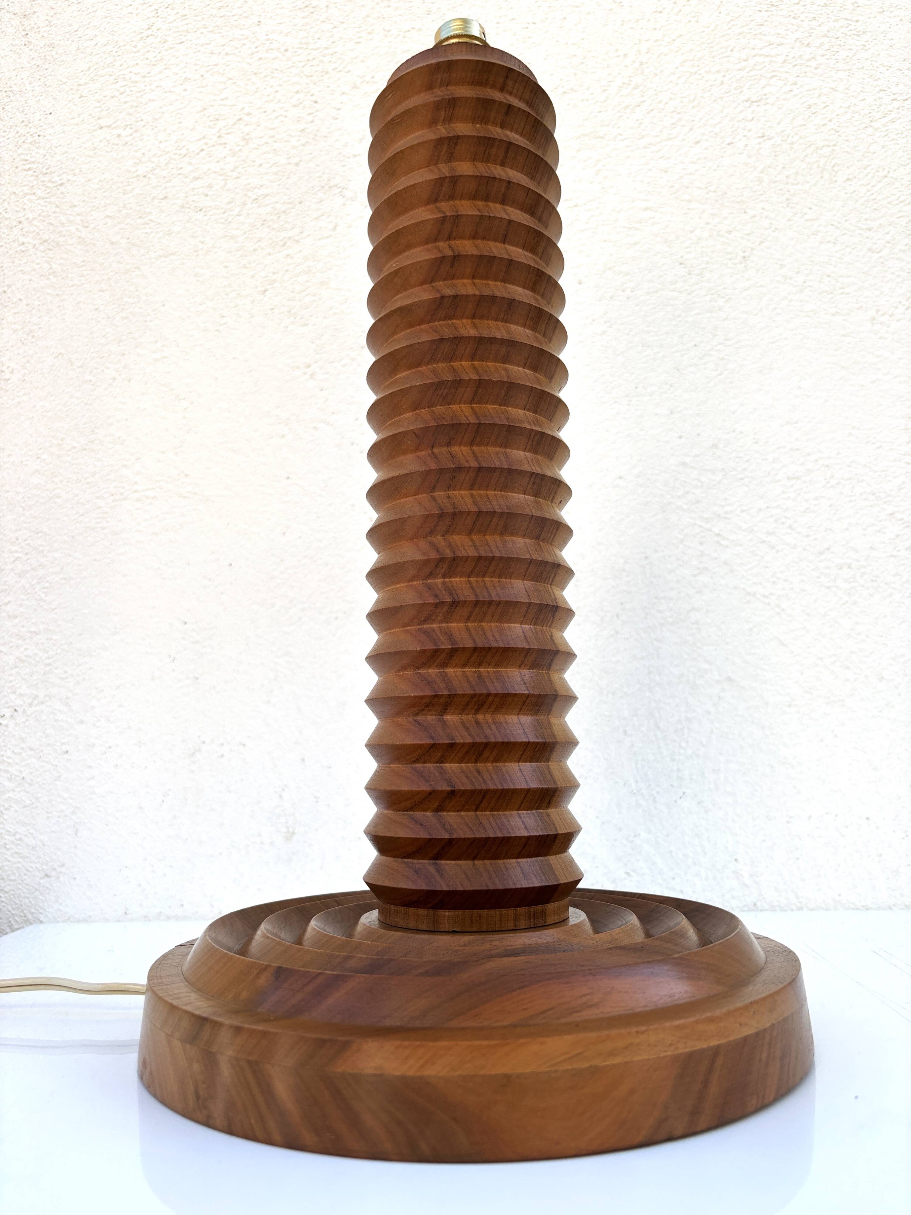 Vintage turned wood lamp base by Charles Dudouyt from the 1940s-1950s.