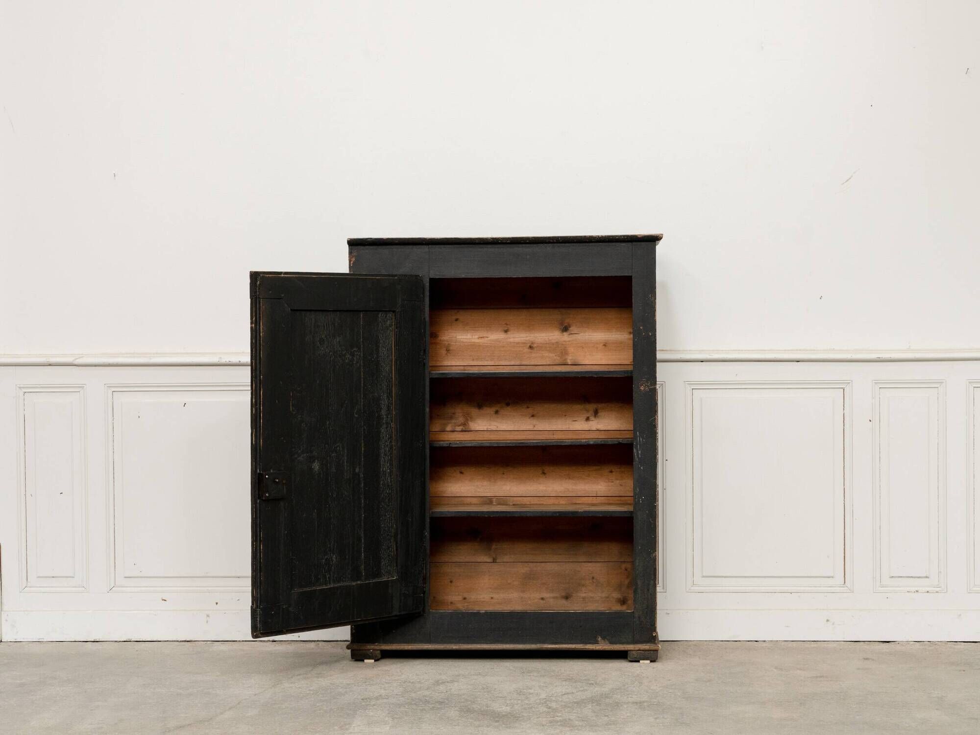 Antique primitive black wood furniture, beautiful original patina from the late 19th century.
