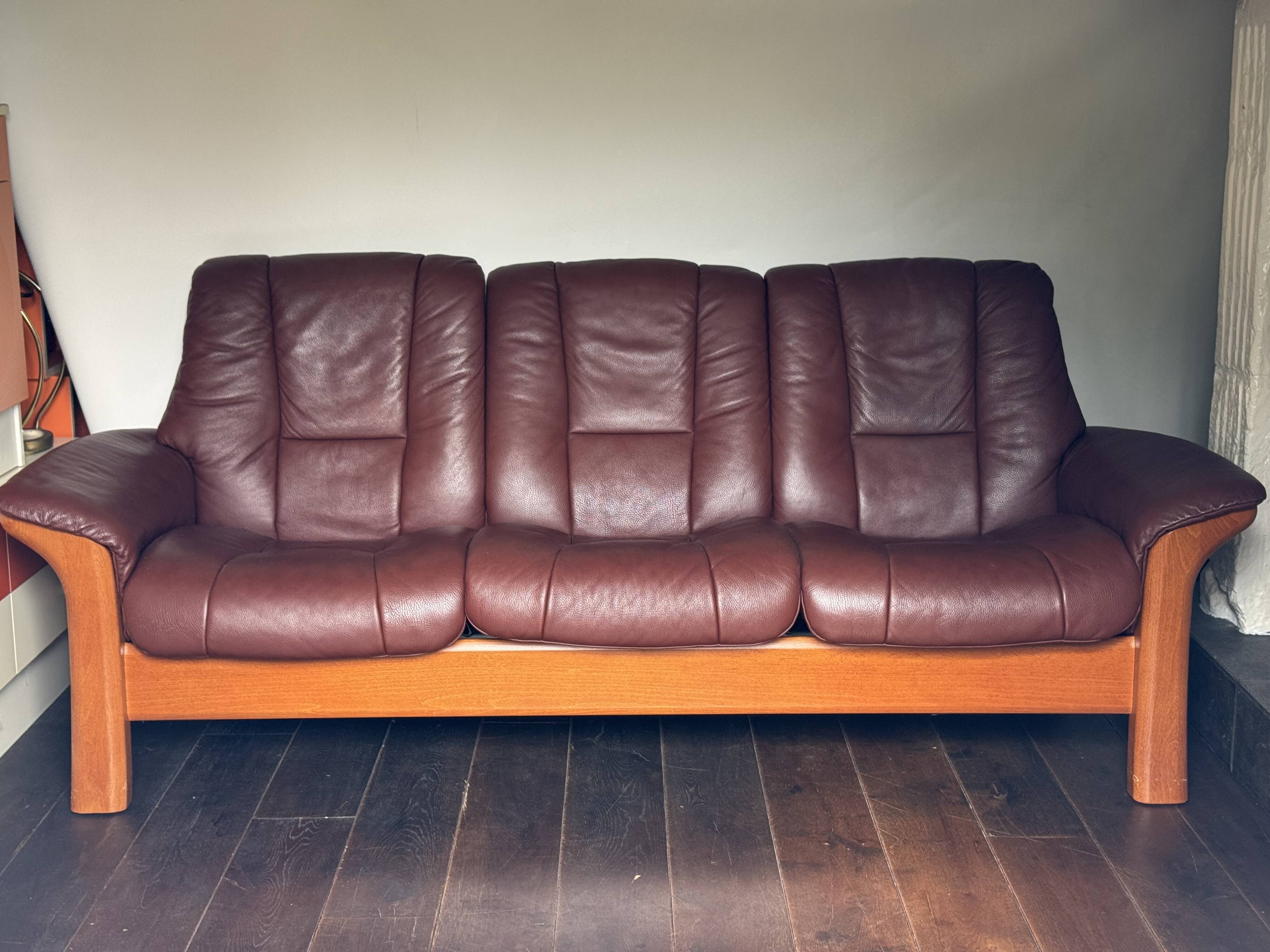 Erkones Stressless 3-seater leather reclining sofa