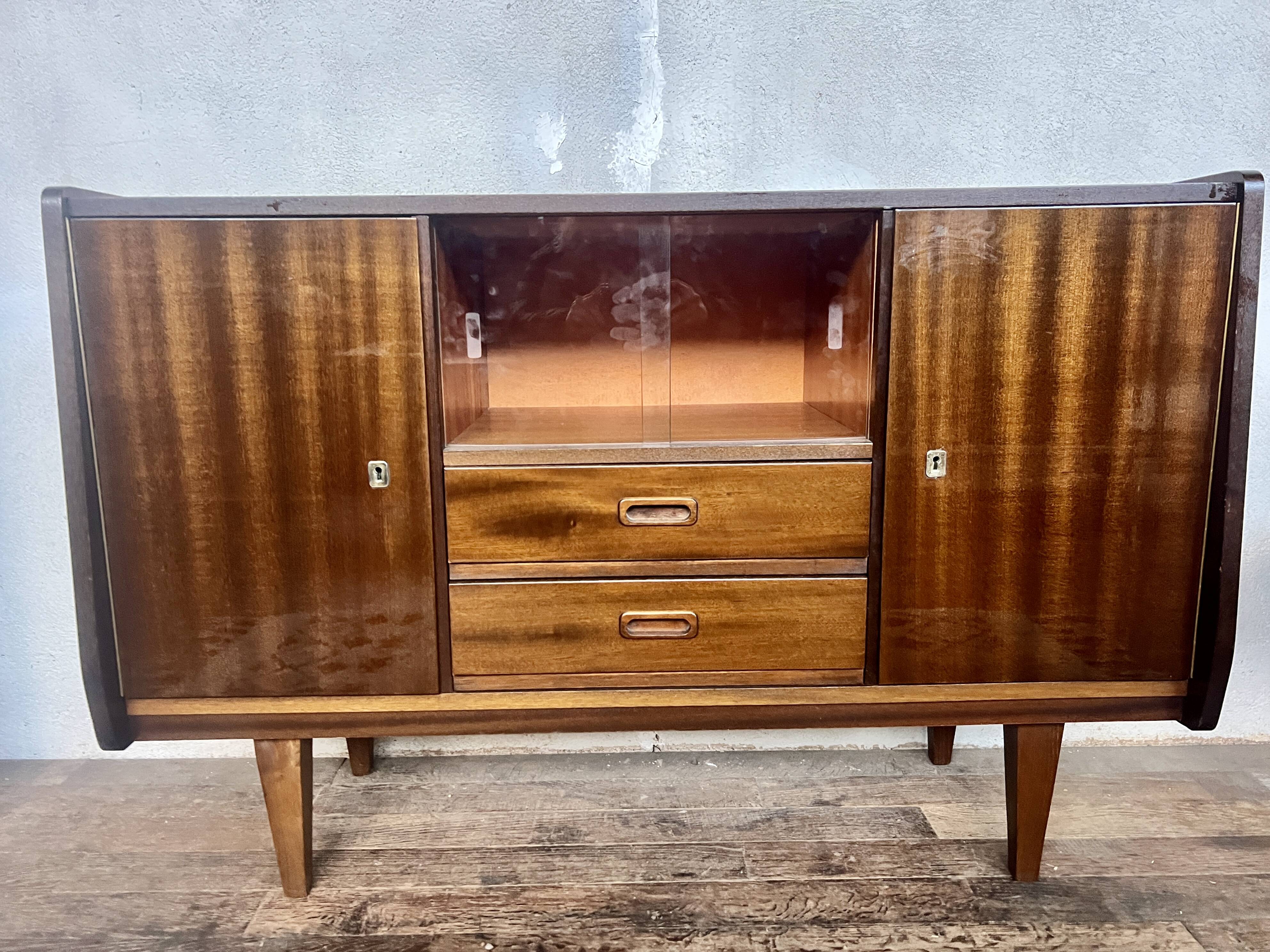 Enfilade / buffet vintage 1960 vitrée look scandinave
