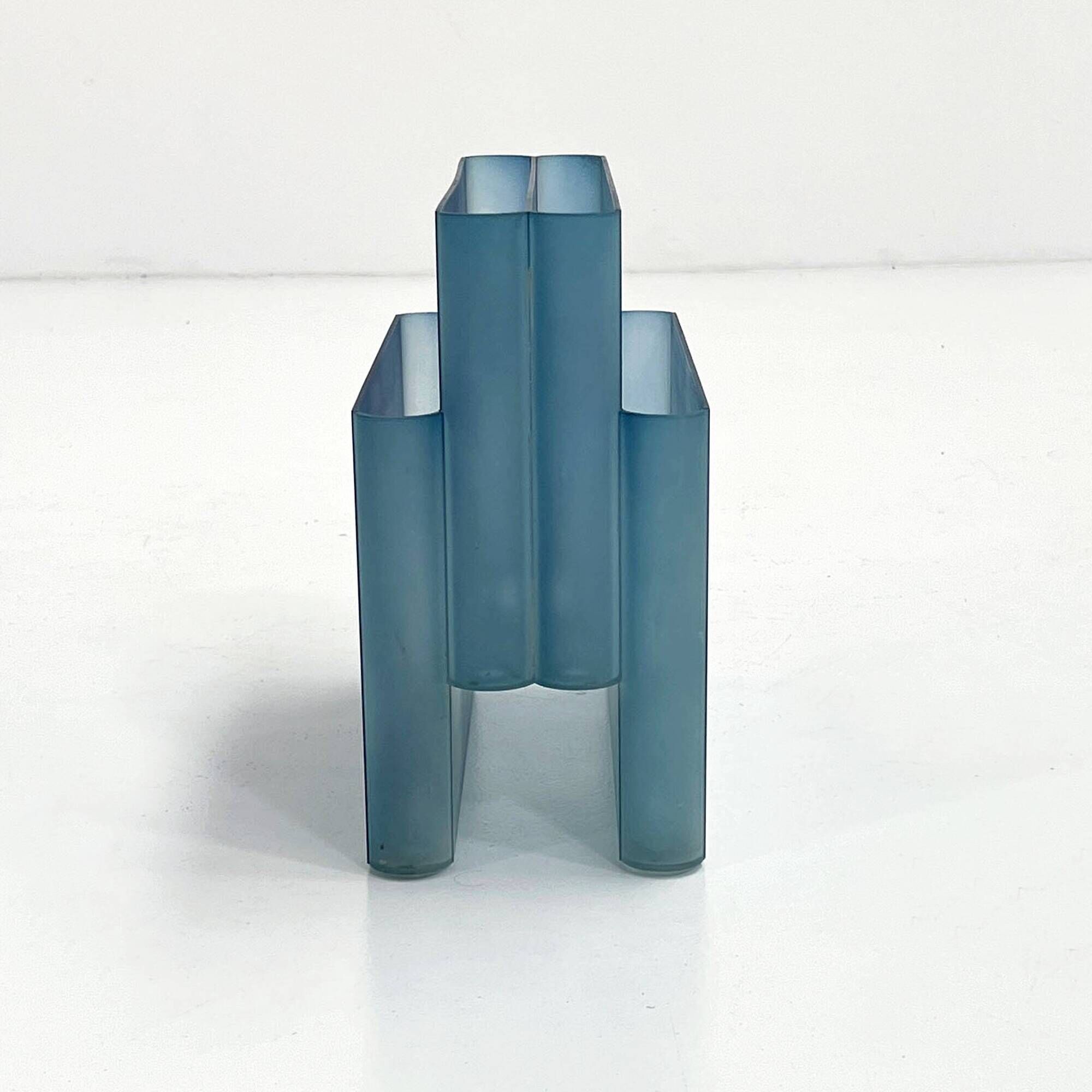 Transparent blue magazine rack by Giotto Stoppino for Kartell, 1970