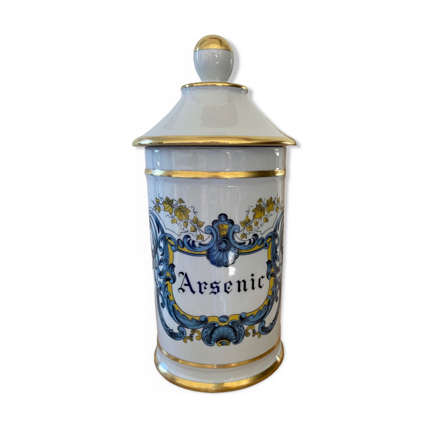 Arsenic white and gold porcelain medicine jar