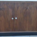 Art Deco low cabinet with two doors and shelf in walnut veneer