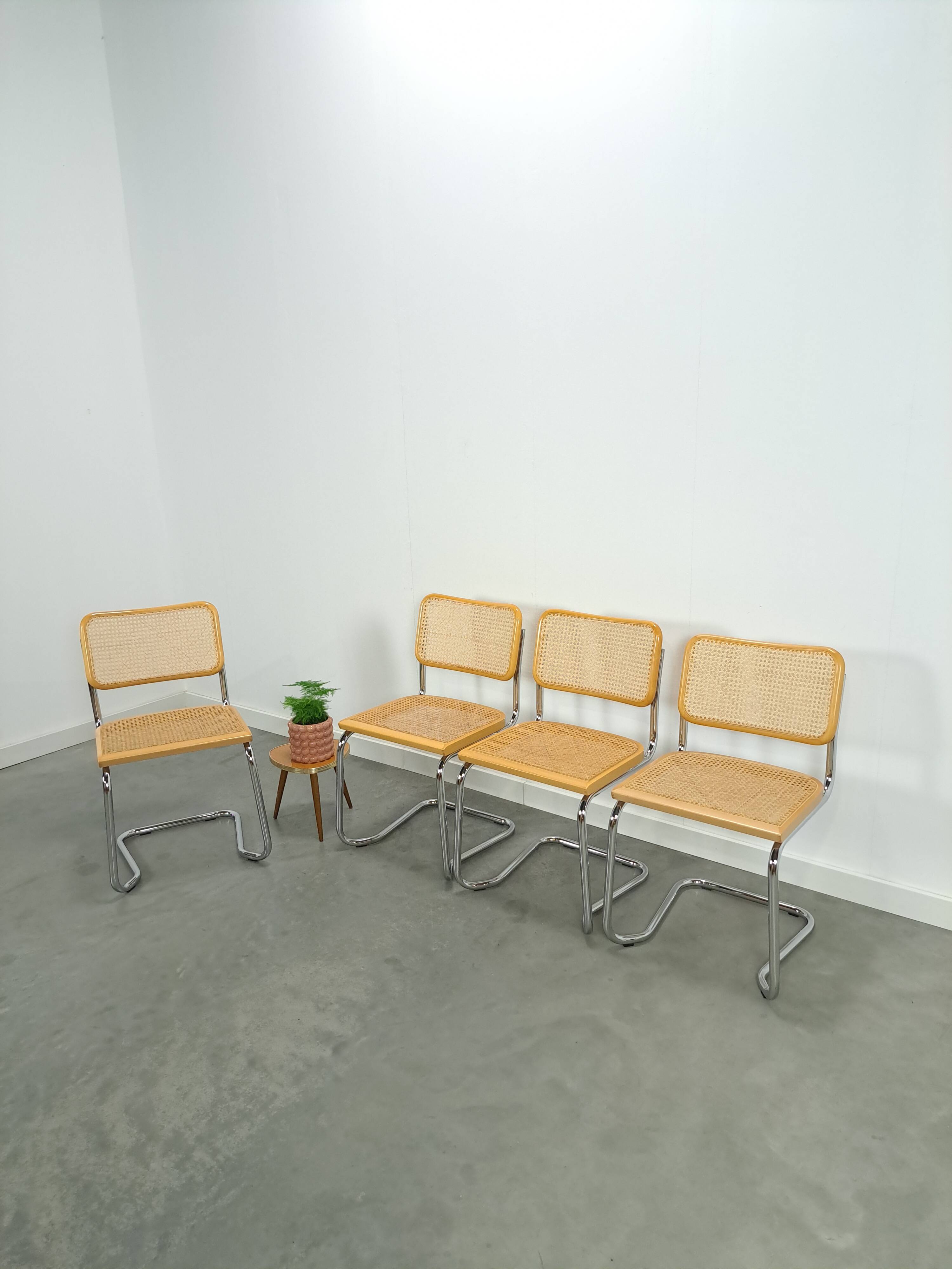 Italiaanse webbing set stoelen met chromen buisframe