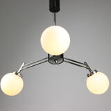 Lustre italien à 3 bras chromé et opaline