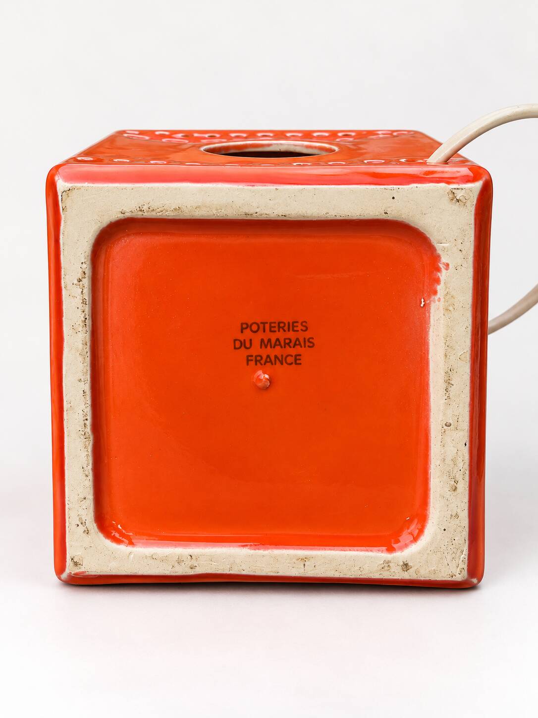 Vintage orange ceramic lamp – Poteries du Marais – 1970s