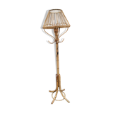 Lampadaire avec porte manteau rotin vintage