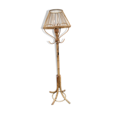 Floor lamp with vintage rattan coat rack
