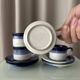Set of 4 Vintage Studio Pottery Cups & Saucers – Hand Glazed Blue & White