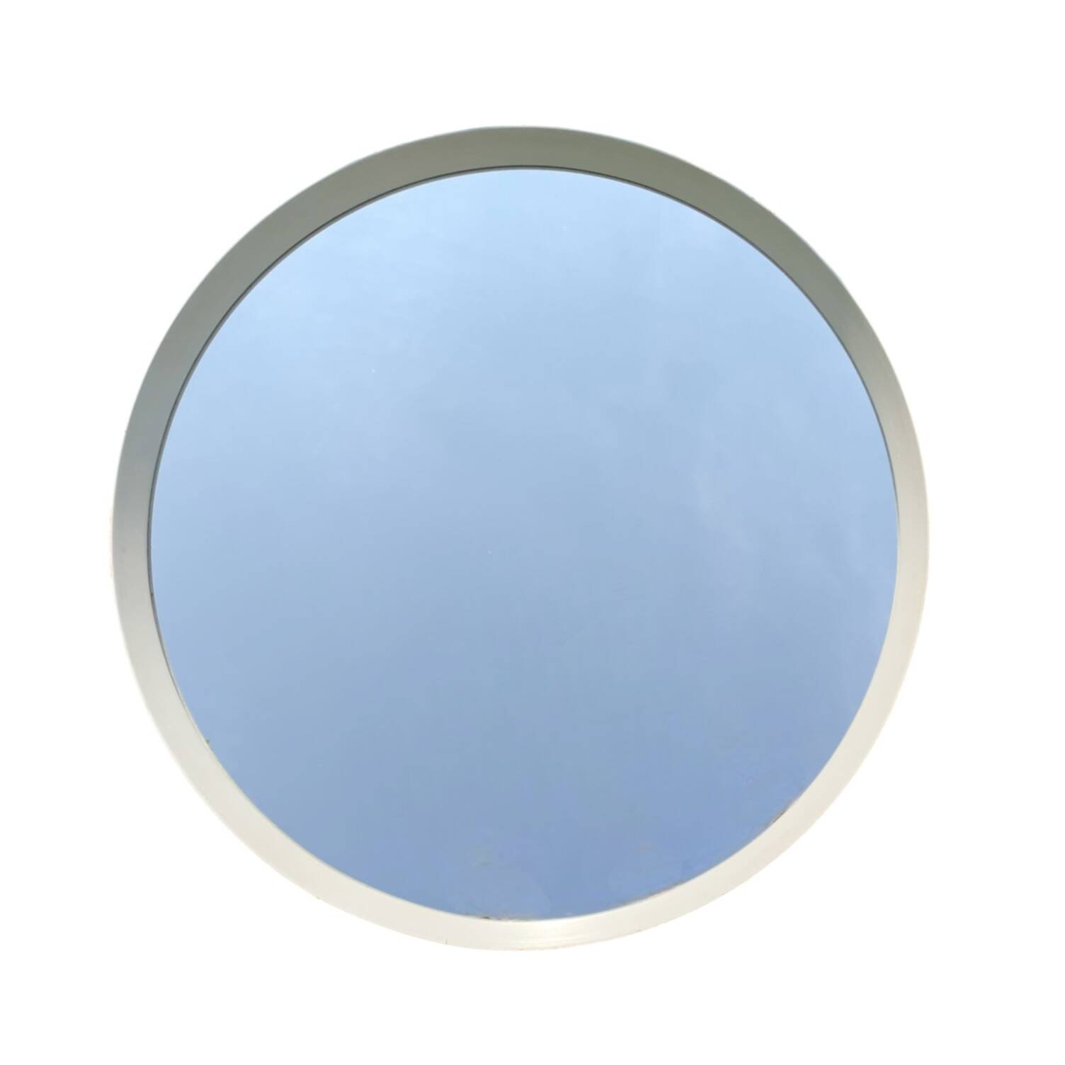 Vintage round mirror in white painted wood in one piece - 68 cm