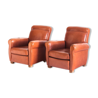 Pair of leather club armchairs, France, 1960s