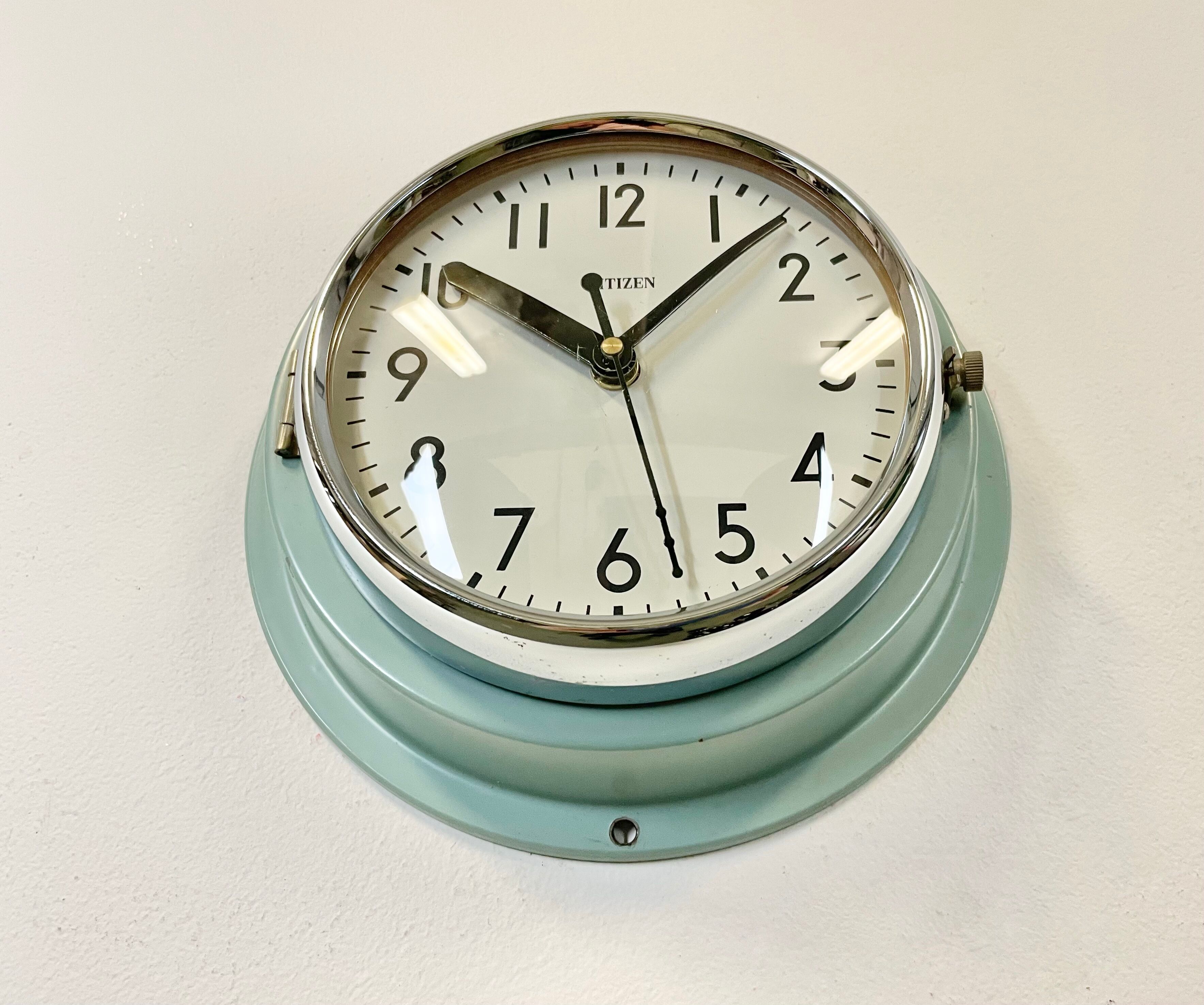 Vintage blue citizen navy wall clock, 1970s