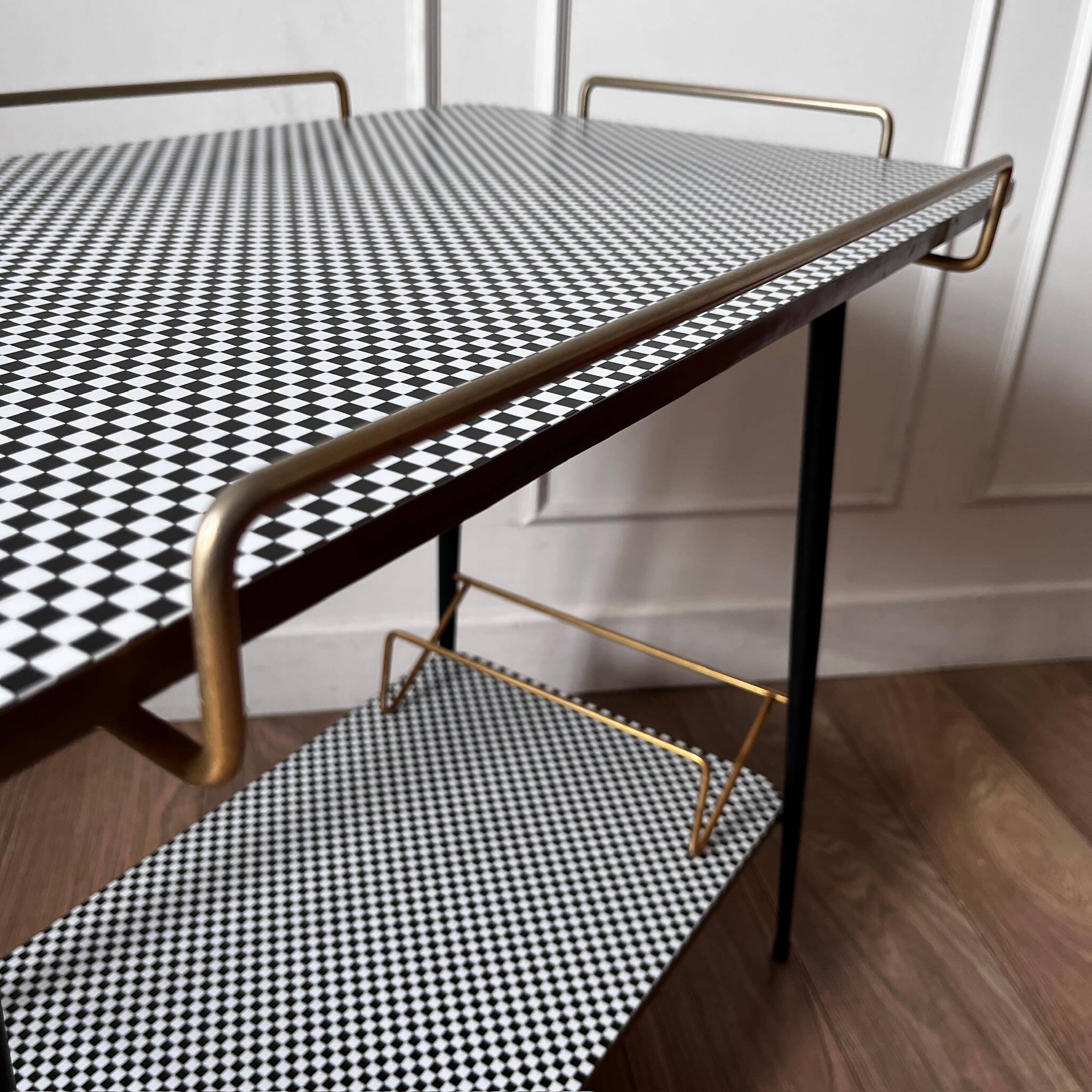 Vintage dessert table with checkerboard pattern