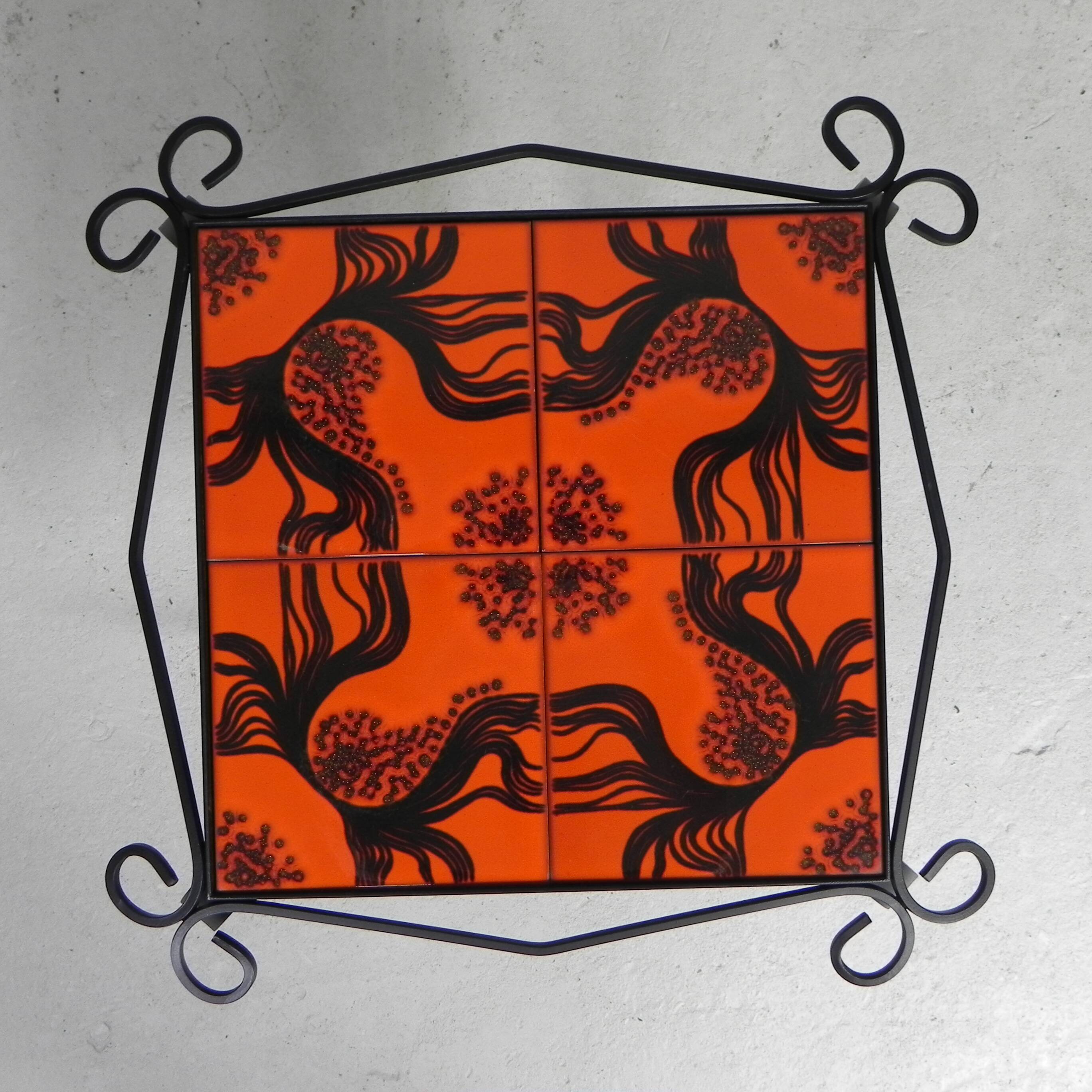 Vintage coffee table with 4 tiles, 1960s