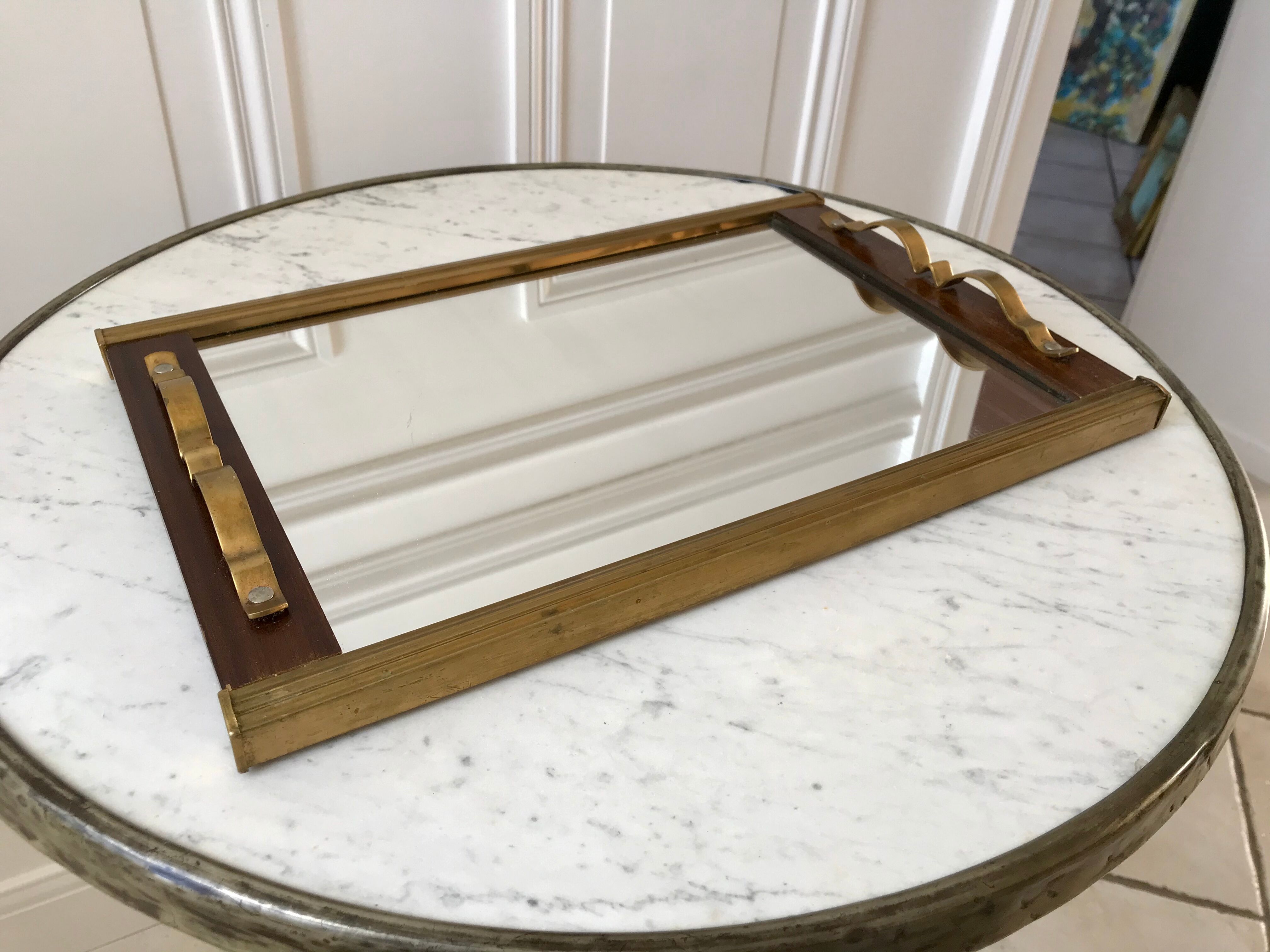 Art deco mirror top in wood and brass gilded 30s