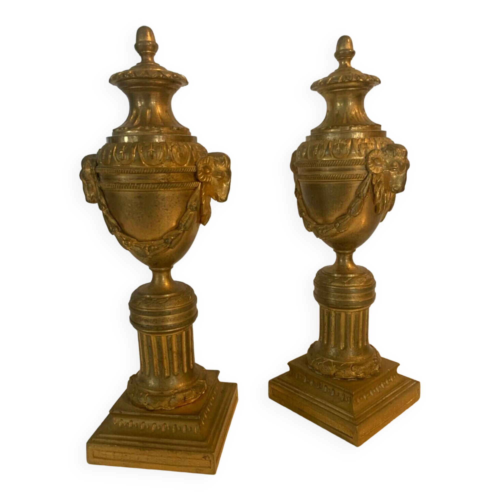 Pair of Louis XVI style candlesticks or covered vases in gilded bronze 20th century