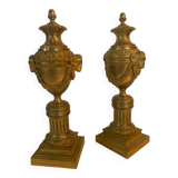 Pair of Louis XVI style candlesticks or covered vases in gilded bronze 20th century