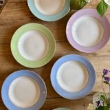 Set of 6 vintage soup plates, pastel colors and gold details