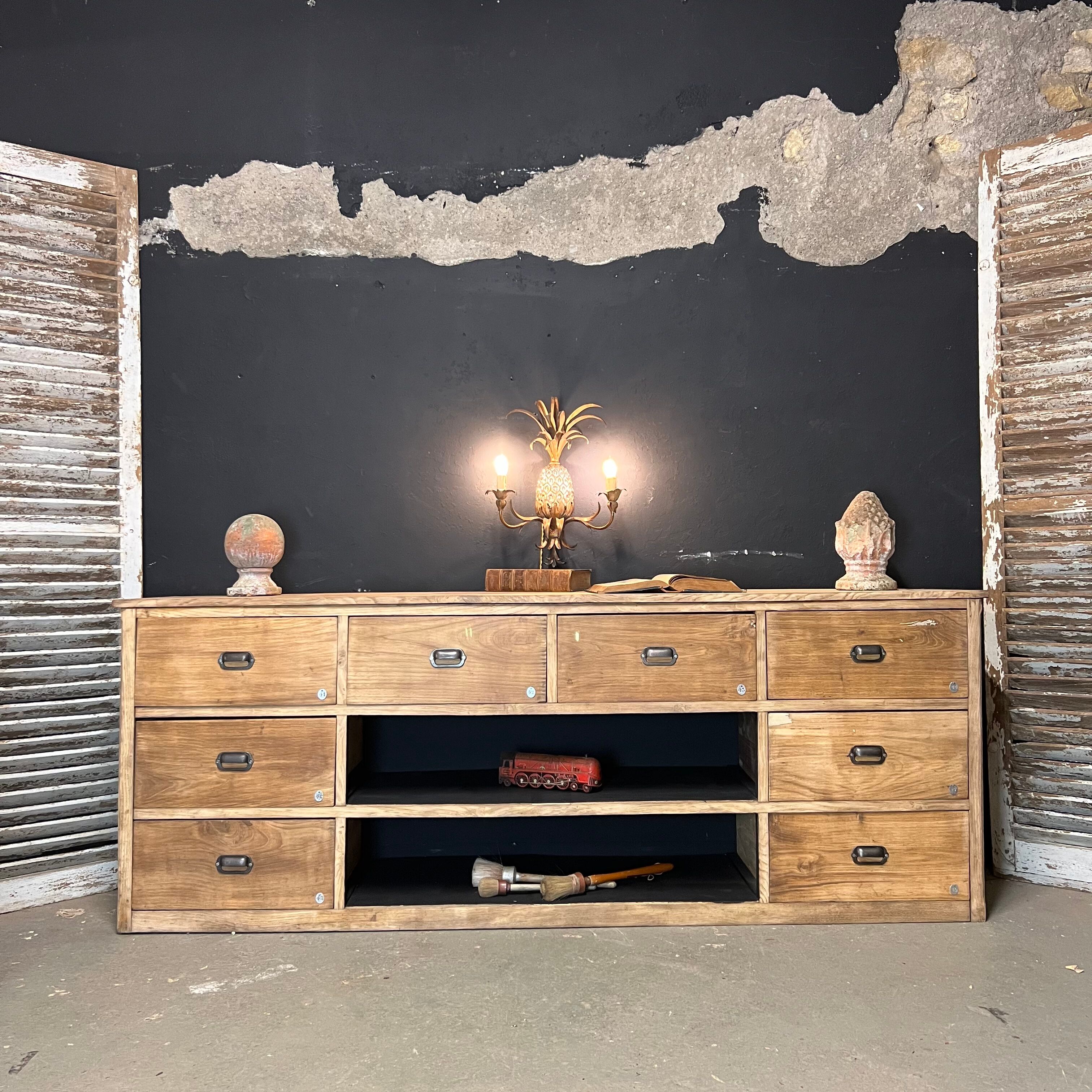 Old piece of trade furniture with chestnut drawer