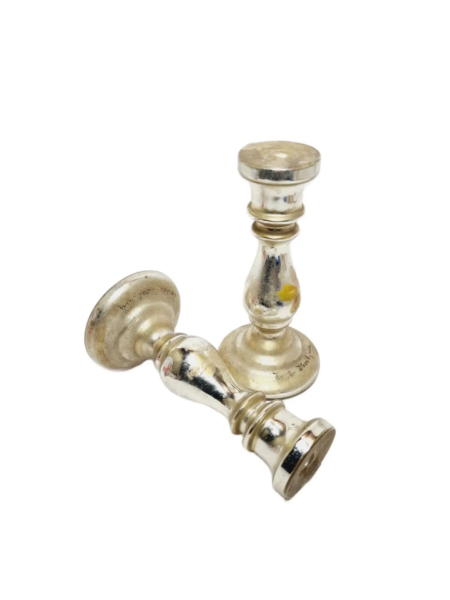 Pair of Candle Holders, Amalgam Glass