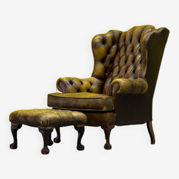 Fauteuil chesterfield wingback en cuir vintage (le prix est pour un)